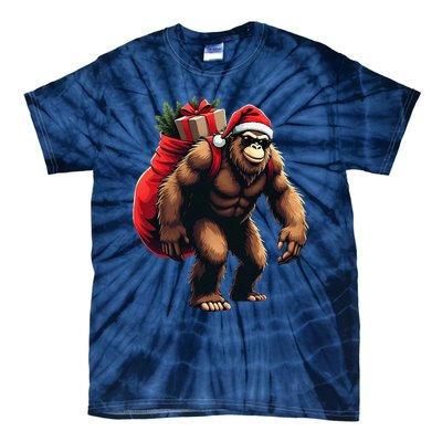 Bigfoot Santa Christmas Tree Lights Funny Xmas Sasquatch Tie-Dye T-Shirt