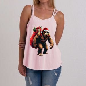 Bigfoot Santa Christmas Tree Lights Funny Xmas Sasquatch Women's Strappy Tank