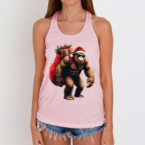 Bigfoot Santa Christmas Tree Lights Funny Xmas Sasquatch Women's Knotted Racerback Tank