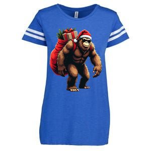 Bigfoot Santa Christmas Tree Lights Funny Xmas Sasquatch Enza Ladies Jersey Football T-Shirt