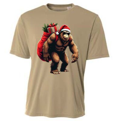 Bigfoot Santa Christmas Tree Lights Funny Xmas Sasquatch Cooling Performance Crew T-Shirt