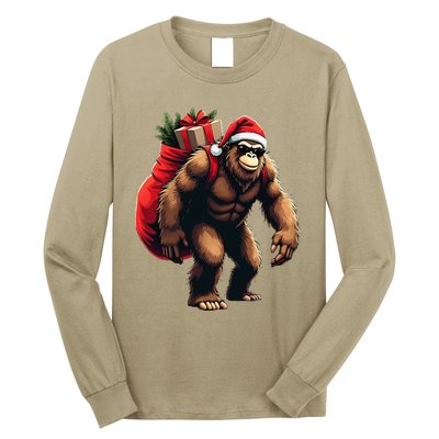 Bigfoot Santa Christmas Tree Lights Funny Xmas Sasquatch Long Sleeve Shirt