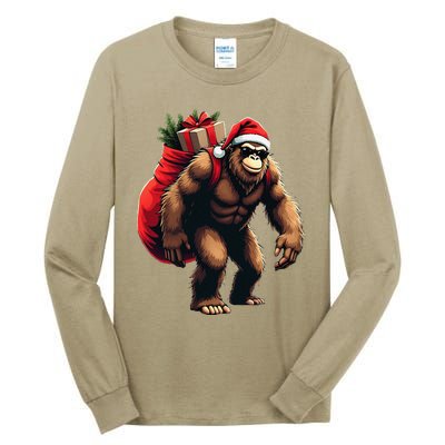 Bigfoot Santa Christmas Tree Lights Funny Xmas Sasquatch Tall Long Sleeve T-Shirt