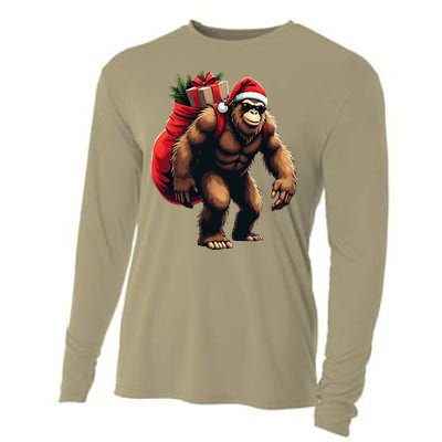 Bigfoot Santa Christmas Tree Lights Funny Xmas Sasquatch Cooling Performance Long Sleeve Crew