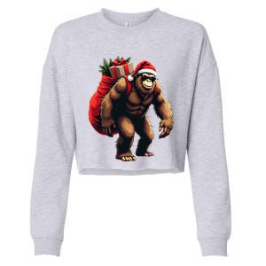 Bigfoot Santa Christmas Tree Lights Funny Xmas Sasquatch Cropped Pullover Crew