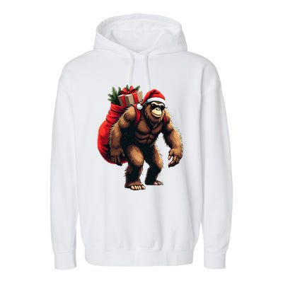 Bigfoot Santa Christmas Tree Lights Funny Xmas Sasquatch Garment-Dyed Fleece Hoodie