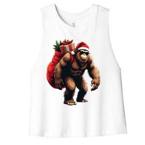 Bigfoot Santa Christmas Tree Lights Funny Xmas Sasquatch Women's Racerback Cropped Tank