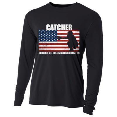 Baseball Softball Catcher because Pitchers need Heros too Cooling Performance Long Sleeve Crew