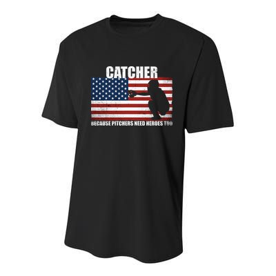 Baseball Softball Catcher because Pitchers need Heros too Youth Performance Sprint T-Shirt