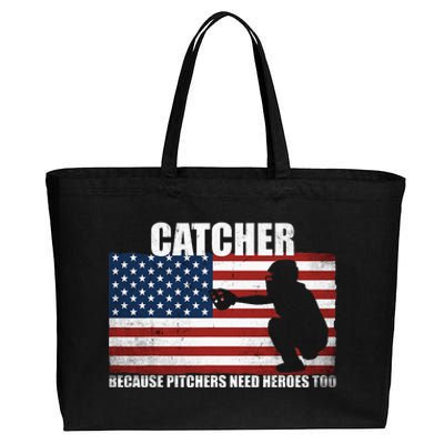 Baseball Softball Catcher because Pitchers need Heros too Cotton Canvas Jumbo Tote