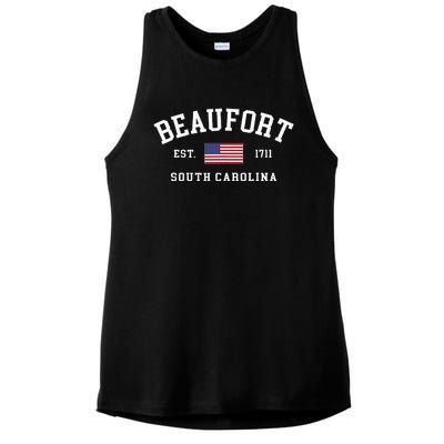 Beaufort South Carolina Us Flag Ladies PosiCharge Tri-Blend Wicking Tank