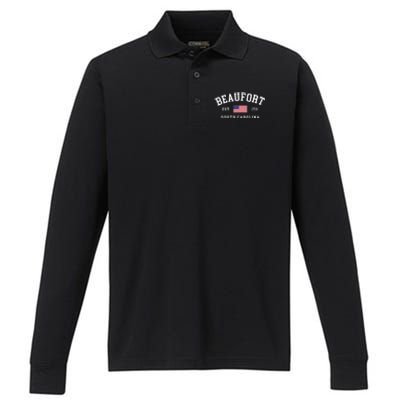 Beaufort South Carolina Us Flag Performance Long Sleeve Polo