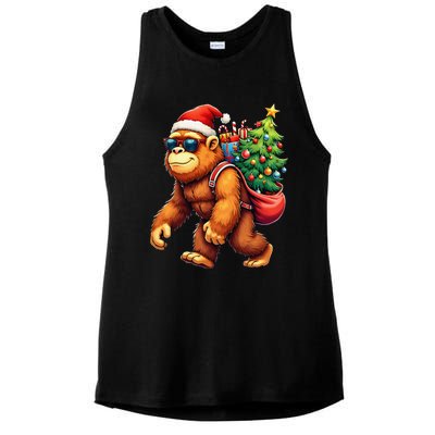 Bigfoot Santa Christmas Tree Lights Funny Xmas Sasquatch Ladies PosiCharge Tri-Blend Wicking Tank