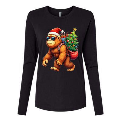 Bigfoot Santa Christmas Tree Lights Funny Xmas Sasquatch Womens Cotton Relaxed Long Sleeve T-Shirt