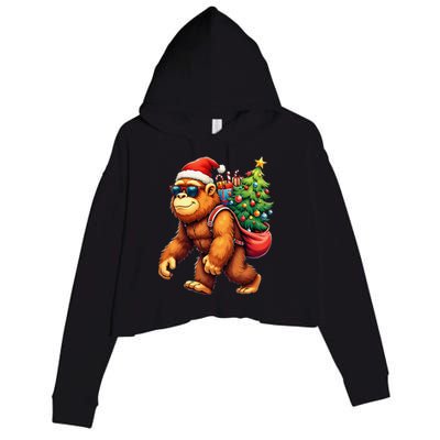 Bigfoot Santa Christmas Tree Lights Funny Xmas Sasquatch Crop Fleece Hoodie