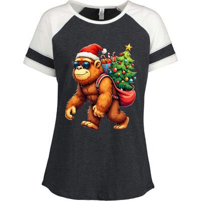 Bigfoot Santa Christmas Tree Lights Funny Xmas Sasquatch Enza Ladies Jersey Colorblock Tee