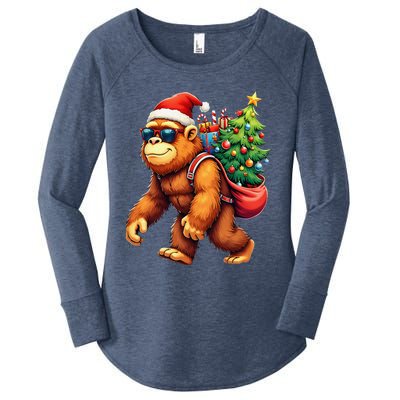 Bigfoot Santa Christmas Tree Lights Funny Xmas Sasquatch Women's Perfect Tri Tunic Long Sleeve Shirt