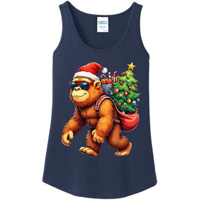 Bigfoot Santa Christmas Tree Lights Funny Xmas Sasquatch Ladies Essential Tank