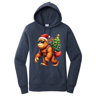 Bigfoot Santa Christmas Tree Lights Funny Xmas Sasquatch Women's Pullover Hoodie