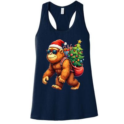 Bigfoot Santa Christmas Tree Lights Funny Xmas Sasquatch Women's Racerback Tank