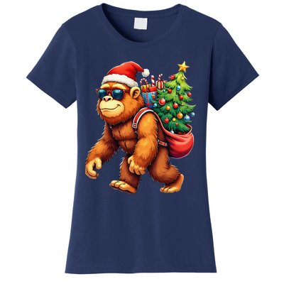 Bigfoot Santa Christmas Tree Lights Funny Xmas Sasquatch Women's T-Shirt