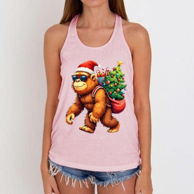 Bigfoot Santa Christmas Tree Lights Funny Xmas Sasquatch Women's Knotted Racerback Tank