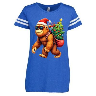 Bigfoot Santa Christmas Tree Lights Funny Xmas Sasquatch Enza Ladies Jersey Football T-Shirt