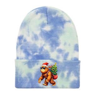 Bigfoot Santa Christmas Tree Lights Funny Xmas Sasquatch Tie Dye 12in Knit Beanie