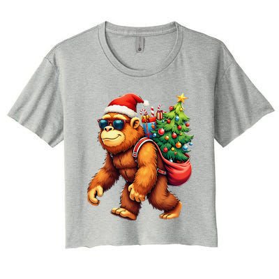 Bigfoot Santa Christmas Tree Lights Funny Xmas Sasquatch Women's Crop Top Tee