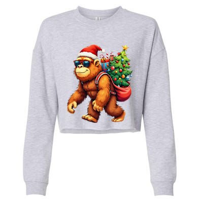 Bigfoot Santa Christmas Tree Lights Funny Xmas Sasquatch Cropped Pullover Crew