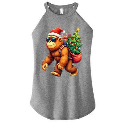 Bigfoot Santa Christmas Tree Lights Funny Xmas Sasquatch Women's Perfect Tri Rocker Tank