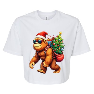 Bigfoot Santa Christmas Tree Lights Funny Xmas Sasquatch Bella+Canvas Jersey Crop Tee