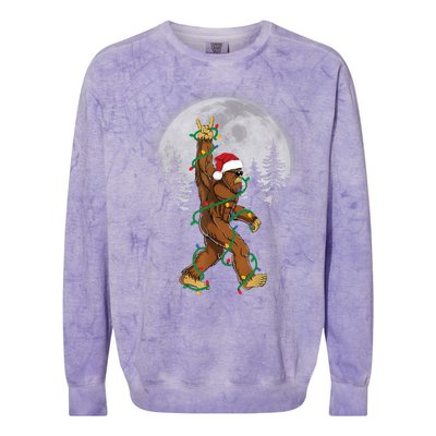 Bigfoot Santa Christmas Tree Lights Funny Xmas Sasquatch Colorblast Crewneck Sweatshirt