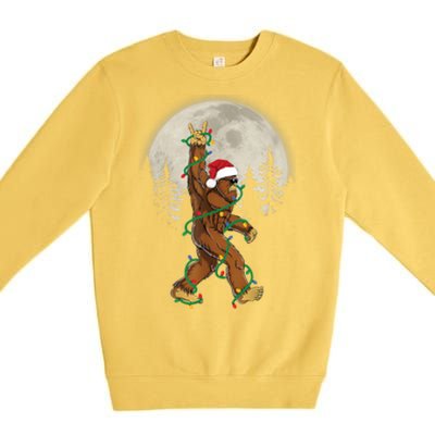 Bigfoot Santa Christmas Tree Lights Funny Xmas Sasquatch Premium Crewneck Sweatshirt