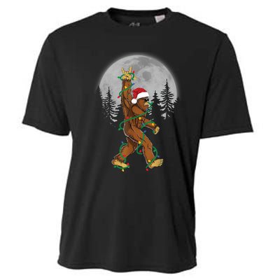 Bigfoot Santa Christmas Tree Lights Funny Xmas Sasquatch Cooling Performance Crew T-Shirt