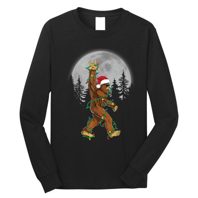 Bigfoot Santa Christmas Tree Lights Funny Xmas Sasquatch Long Sleeve Shirt