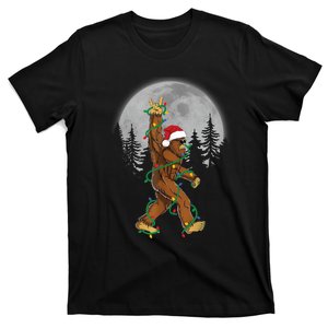 Bigfoot Santa Christmas Tree Lights Funny Xmas Sasquatch T-Shirt