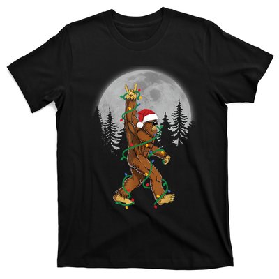 Bigfoot Santa Christmas Tree Lights Funny Xmas Sasquatch T-Shirt