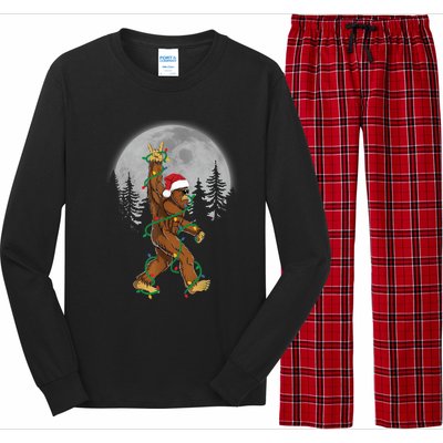 Bigfoot Santa Christmas Tree Lights Funny Xmas Sasquatch Long Sleeve Pajama Set