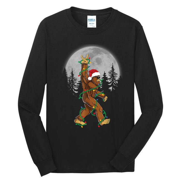 Bigfoot Santa Christmas Tree Lights Funny Xmas Sasquatch Tall Long Sleeve T-Shirt