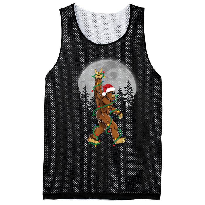 Bigfoot Santa Christmas Tree Lights Funny Xmas Sasquatch Mesh Reversible Basketball Jersey Tank