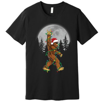 Bigfoot Santa Christmas Tree Lights Funny Xmas Sasquatch Premium T-Shirt