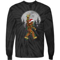 Bigfoot Santa Christmas Tree Lights Funny Xmas Sasquatch Tie-Dye Long Sleeve Shirt