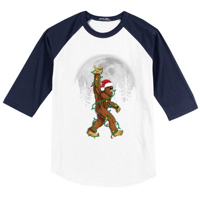 Bigfoot Santa Christmas Tree Lights Funny Xmas Sasquatch Baseball Sleeve Shirt