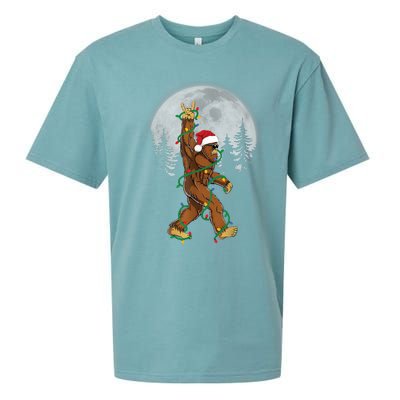 Bigfoot Santa Christmas Tree Lights Funny Xmas Sasquatch Sueded Cloud Jersey T-Shirt