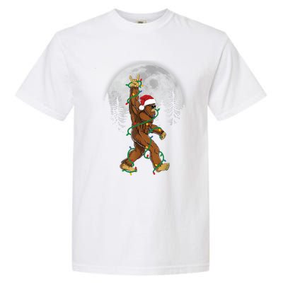 Bigfoot Santa Christmas Tree Lights Funny Xmas Sasquatch Garment-Dyed Heavyweight T-Shirt