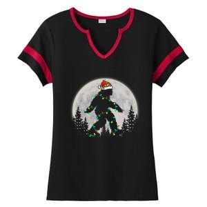 Bigfoot Santa Christmas Tree Lights Funny Xmas Sasquatch Ladies Halftime Notch Neck Tee