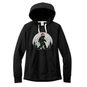 Bigfoot Santa Christmas Tree Lights Funny Xmas Sasquatch Women's Fleece Hoodie