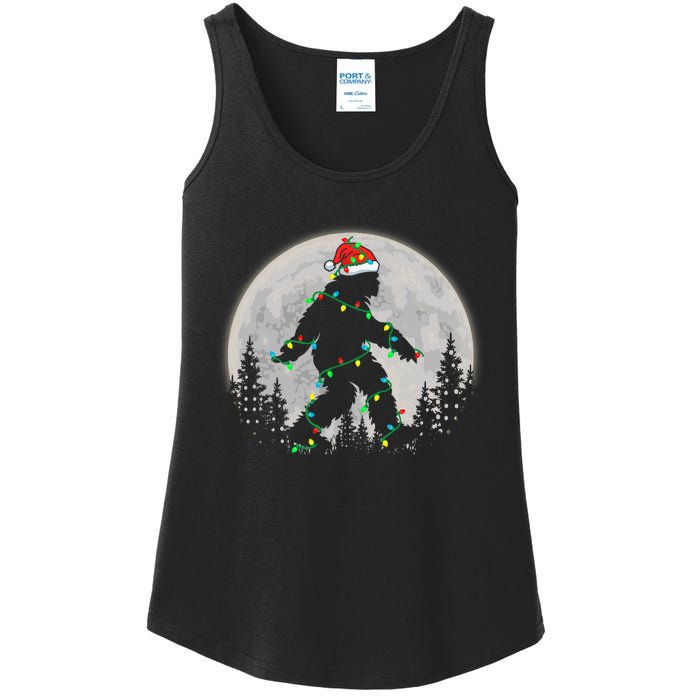 Bigfoot Santa Christmas Tree Lights Funny Xmas Sasquatch Ladies Essential Tank