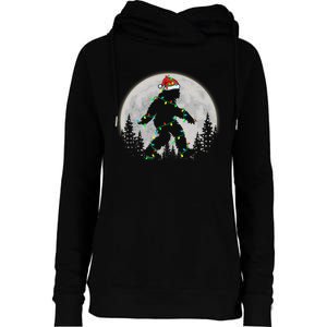 Bigfoot Santa Christmas Tree Lights Funny Xmas Sasquatch Womens Funnel Neck Pullover Hood